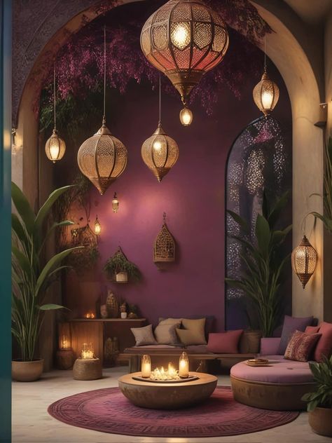 Bohemian Bedroom Decor Moroccan Style, Lavender Living Room, Baroque Interior Design, Maximalism Interior, Sanctuary Decor, Cozy Window Seat, Moroccan Lounge, Living Room Wall Color, Pink Living Room