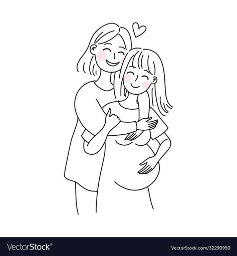 Pregnant Doodle, Kiss And Hug, Woman Vector, Baby Shower Deco, Illustration Doodle, Pregnant Friends, Doodle Style, Pregnant Mother, Pregnant Couple