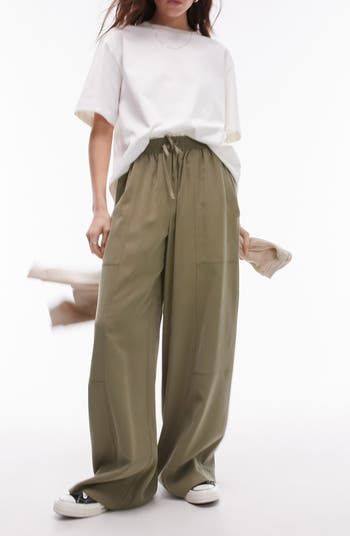 Topshop Wide Leg Drawstring Pants | Nordstrom Wide Leg Drawstring Pants, Shorts Sewing Pattern, Shorts Sewing, Easy Does It, Twill Pants, Pants Design, Wide Legs, Drawstring Pants, Khaki Green