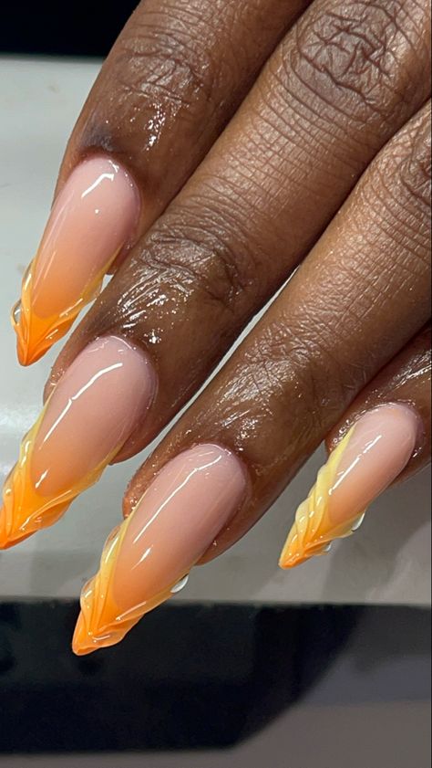 Orange And Yellow Acrylic Nails, Yellow Sun Nails, Purple Yellow Nails, Orange And Yellow Nail Designs, Yellow Nail Designs, Sun Nails, Yellow Nails Design, Yellow Nail, Yellow Sun