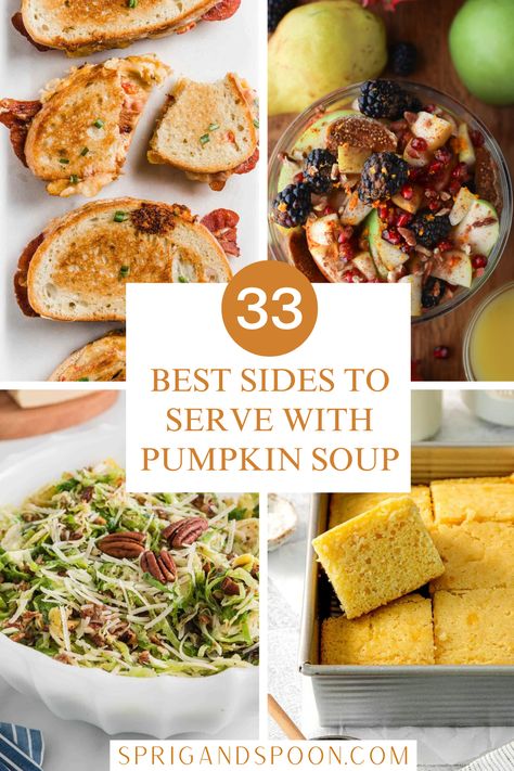 Make your pumpkin soup a meal with these tasty sides, appetizers, and toppings! I found the very best dishes to pair with your soup that are simple, delicious, and complementary. Healthy Soup Sides, What To Serve With Pumpkin Soup, Side Dishes With Soup, Side Dishes For Soup, Sides For Soup, Side Dish For Soup, Soup Side Dishes, Soup Sides, Soup Toppings