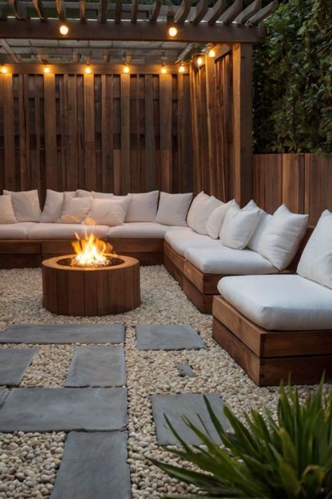 Elegant rattan patio furniture arranged for outdoor relaxation. Outdoor Patio With Fire Pit, Cozy Outdoor Patio, Backyard Lounge, Patio With Fire Pit, Rattan Patio Furniture, Mini Pool, Cozy Backyard, Cozy Outdoor, Backyard Inspo