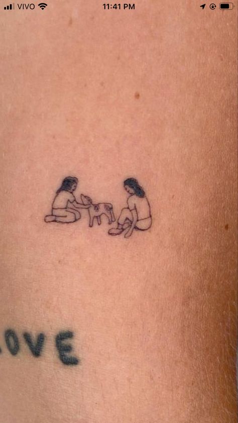 People Tattoos, Crunchy Tattoos, Simply Dog Tattoo, People Walking Tattoo, Two Dogs Tattoo Minimalist, Childish Tattoos, People Tattoo, Line Tattoo Of Dog, Simple Line Dog Tattoo