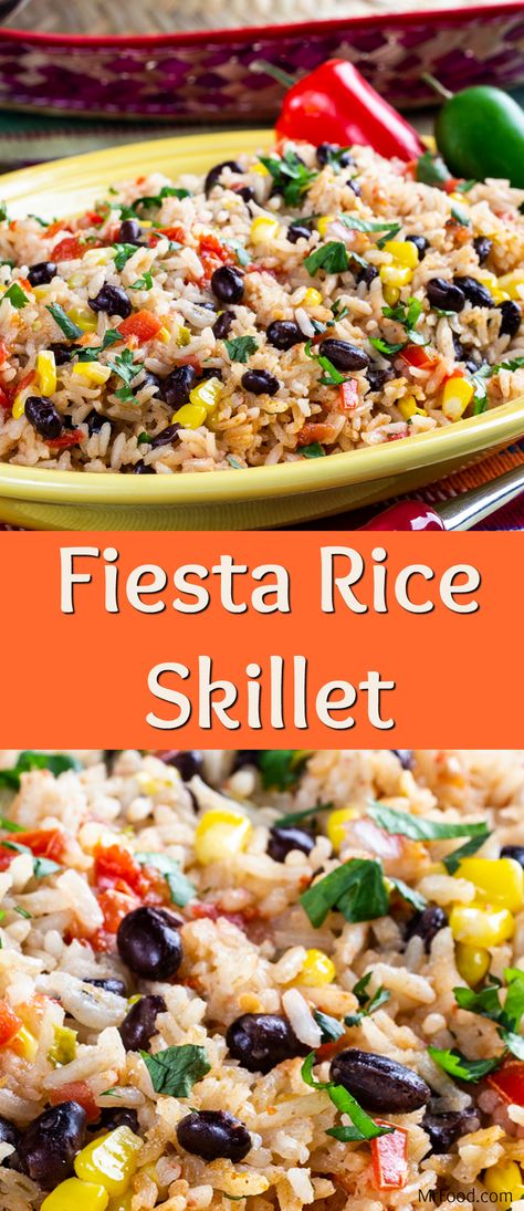 There are so many similar side dish recipes out there, it can be hard to find one that stands apart. Don't worry, we've got you covered with this 20-minute easy Fiesta Rice Skillet! The black beans and fresh salsa give it a bold flavor that'll get the fiesta started in your mouth. The great thing about this side dish is that you can serve it up with a roasted chicken or for taco Tuesday. No matter how you eat it, you just can't go wrong. Rice To Go With Tacos, Side Dish For Enchiladas Dinners, Sides For Burritos, Sides For Chicken Enchiladas, Sides That Go With Tacos, Taco Sides Ideas, Side Dishes With Tacos, Hispanic Side Dishes, Side Dishes For Tacos