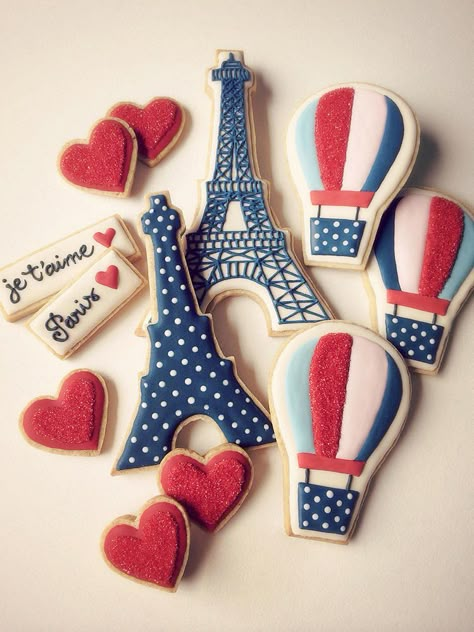 www.cakecoachonline.com - sharing...Paris cookies | Cookie Connection Parisian Cookies, Travel Cookies, Paris Cookies, بيتي فور, Patriotic Cookies, Balloon Glow, Thank You Cookies, Cutout Cookies, Food Vegetarian