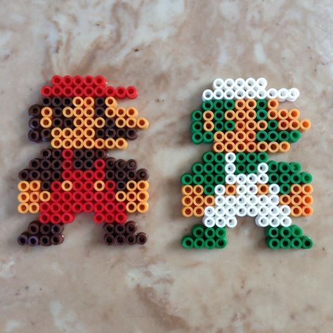 Mario & Luigi perler bead set $6.50  Buy it here: https://www.etsy.com/listing/180125593/perler-bead-mario-and-luigi-original Perler Bead Luigi, Luigi Perler Beads, Minecraft Beads, Fused Beads, Nintendo Party, Perler Bead Mario, Grid Art, Perler Creations, Pixel Beads