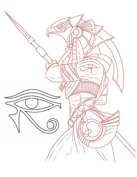 Tattoo Design Egyptian, Horus Tattoo Design, Sleeve Tattoo Stencil, Egypt Tattoo Design, Scarab Tattoo, Owl Tattoo Drawings, Horus Tattoo, Egyptian Drawings, Egyptian Tattoo Sleeve