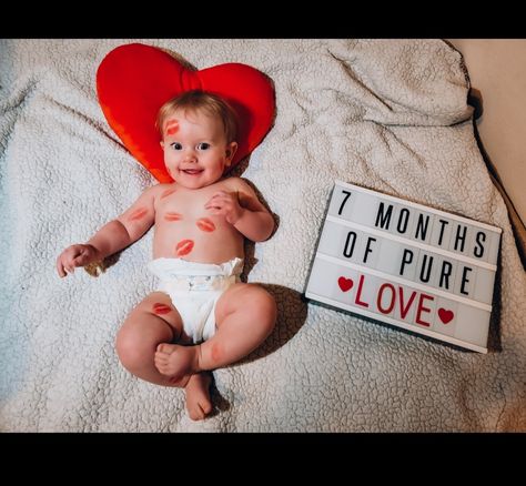 Baby Valentines photo for 7 months 7 Month Photo Ideas, February Monthly Baby Picture, February Milestone Baby Picture, 7 Month Milestones, Valentines Pictures, Valentines Baby Photos, Baby Picture Ideas, Baby Holiday Photos, Baby Photo Ideas