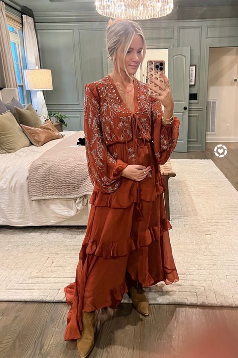 Fall Maxi Dress Photoshoot, Western Long Sleeve Dress, Thanksgiving Boho Outfit, Women’s Fall Maxi Dress, Fall Boho Maxi Dress, Boho Fall Wedding Guest Dress, Boho Fall Maxi Dress, Boho Dress Outfit Fall, Maxi Dress Western Style