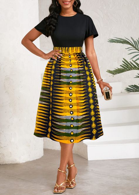 Black Ginger, Geometric Clothing, Round Neck Dress, Fashion Dresses Online, Round Neck Dresses, African Design Dresses, Latest African Fashion Dresses, Gowns Of Elegance, African Print Fashion