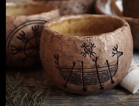 Viking Pottery, Norse Pottery, Viking Ceramics, Ancient Celtic Pottery, Norse Stone Carving, Wood Turned Bowls Viking, Vikings Gifts, Cottage In The Woods, Clay Soil