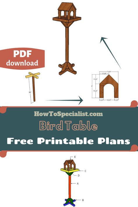 Step by step plans for you to learn how to build a bird table. Super simple diagrams with a detailed cut list and a materials list. #diy #woodworking #birdtable Bird Tables Ideas Diy Plans, Platform Bird Feeder Diy How To Build, Bird Table Plans, Diy Bird Table, Platform Bird Feeder, Birdhouse Plans, Bird Feeder Plans, Outdoor Wood Projects, Easy Bird