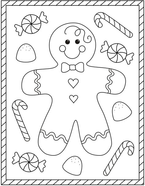 Printable colouring in page of gingerbread man and candy cane for Christmas Juleverksted For Barn, Christmas Coloring Page, Free Christmas Coloring Pages, Christmas Coloring Sheets, Printable Christmas Coloring Pages, Christmas School, Preschool Christmas, Free Christmas Printables, Christmas Coloring