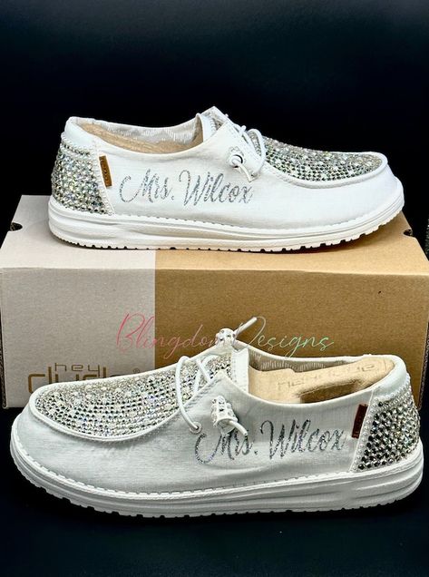 BlingdomDesign - Etsy Wedding Hey Dudes For Bride, Hey Dude Wedding Shoes, Hey Dude Wedding, Wedding Crocs, Bling Wedding Shoes, Ranch Landscaping, Resin Crystals, Perfect Wedding Shoes, January Wedding