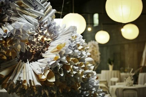 Ruffled® | DIY Paper Cone Art Installation Wedding Backdrop Event Installation, Paper Art Installation, Installation Wedding, Diy Cone, Dandelion And Burdock, Chicken Wire Art, Fete Ideas, Paper Installation, Creative Imagination