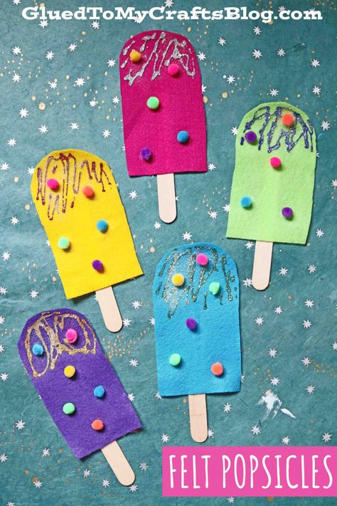 Felt Pretend Play Popsicles - Craft Candy Theme Crafts, Popsicle Arts And Crafts, Popsicle Activities For Toddlers, Popsicle Crafts For Preschoolers, Popsicles Craft, Felt Popsicle, Felt Pretend Play, Candy Theme Classroom, Popsicle Craft