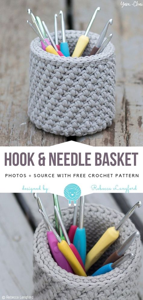 Crochet Hook Holder, Crochet Basket Pattern Free, Crochet Storage Baskets, Crochet Hook Case, Crochet Shell Stitch, Crochet Storage, Crochet Gratis, Crochet Basket Pattern, Stitch Crochet