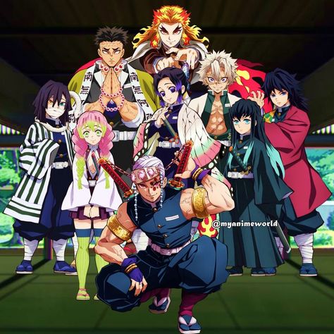 All Hashiras Together, Hashiras Together, Demon Slayer Team, 9 Hashira, Kny Demons, King Anime, Demon King Anime, Demon King, Anime Character Drawing