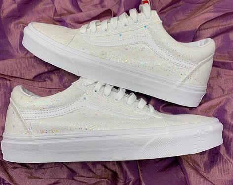 Bling Vans-Bling Slip On Vans-Rhinestone Vans-Custom Sneakers | Etsy Hand Painted Vans, Glitter Vans, Wedding Vans, Old School Vans, Vans White, Painted Vans, Sparkle Shoes, Disney Shoes, Glitter Shoes