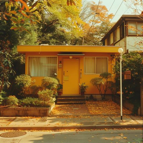 1960s Home Exterior, Retro Home Exterior, 1960s House Exterior, 70s Suburbia, 60s House Exterior, Retro House Exterior, Retro Buildings, 70s House Exterior, Tokyo Architecture