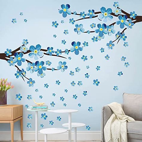 Blue Wall Decals, Blue Wall Stickers, Bedroom Wall Stickers, Girls Room Paint, Living Room Blue, Tree Branch Wall, Childrens Desk, Girl Bedroom Walls, Room Blue