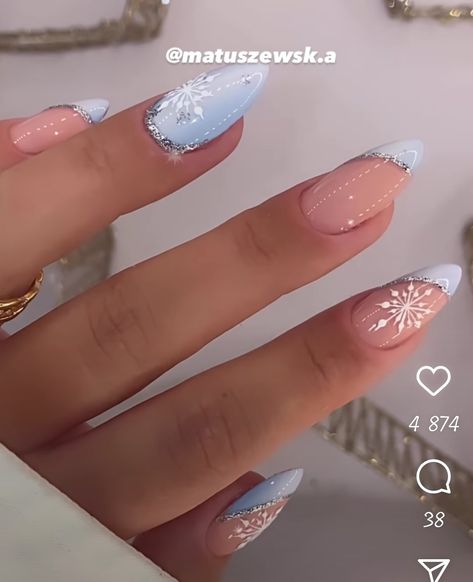 Almond Winter Acrylic Nails, Almond Shaped Winter Nails, Pastel Winter Nails, Gel Winter Nails, 2023 Winter Nails, Nail Art Design 2023, Nails Winter Christmas, Winter Nails 2023, Winter Christmas Nails