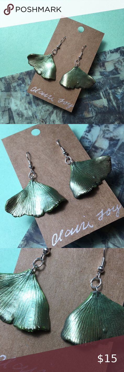 (3/$12) Ginko Leaf Earrings Clay with Mica, Handmade Clean Crafts, Earrings Clay, Southwestern Jewelry, Mica Powder, Price Tags, Crafted Jewelry, Leaf Earrings, Handmade Polymer Clay, Clay Earrings