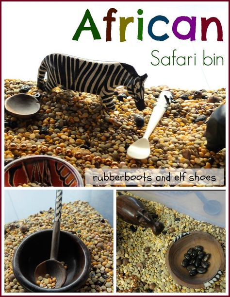 Safari Preschool, Preschool Jungle, Safari Activities, Around The World Theme, Sensory Tubs, Sensory Tub, African Savanna, African Savannah, African Theme