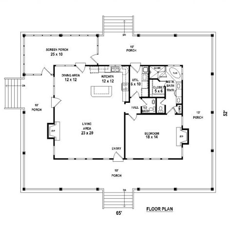 one bedroom, 1.5 bath cabin with wrap around porch and screened porch.  plan 1 of 1 2 Bedroom Wrap Around Porch, Tiny Home Wrap Around Porch, Utility Toilet, Small Home Plans 2 Bed 2 Bath With Wrap Porch, 1 Bedroom Cabin Floor Plans With Loft, Granny Pad, Small Log Cabin Floor Plans With Loft, One Bedroom House Plans, One Bedroom House