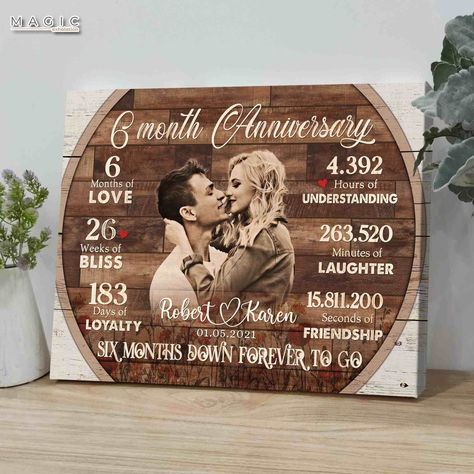 Custom 6 Month Anniversary Gift For Him Canvas Wall Art, Personalized Tin Wedding Anniversary Photo Gift For Boyfriend. When a couple celebrates their six-month wedding anniversary, it's a major deal. After six months of marriage, it's evident that the two of you are well familiar with one another! You may brighten their day by giving them the ideal 6 months wedding anniversary present! A gift with all affection and strong heartbeats will bring the best surprise for your partner. The canvas prov Anniversary Photo Gift, Anniversary Ideas For Him, 6 Month Anniversary, Month Anniversary, Dating Anniversary Gifts, Aniversary Gifts, Dating Anniversary, 5 Year Anniversary Gift, Wedding Anniversary Photos