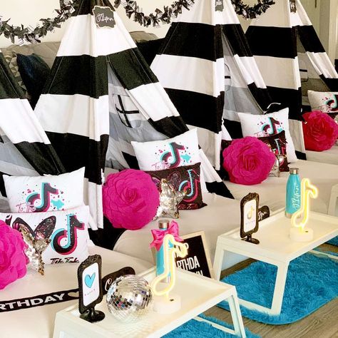 Tik Tok Spa Slumber Party | CatchMyParty.com Slumber Party Birthday, Suite Life, Sleepover Ideas, Slumber Party, Slumber Parties, 9th Birthday, 3 Kids, 8th Birthday, Catch My Party