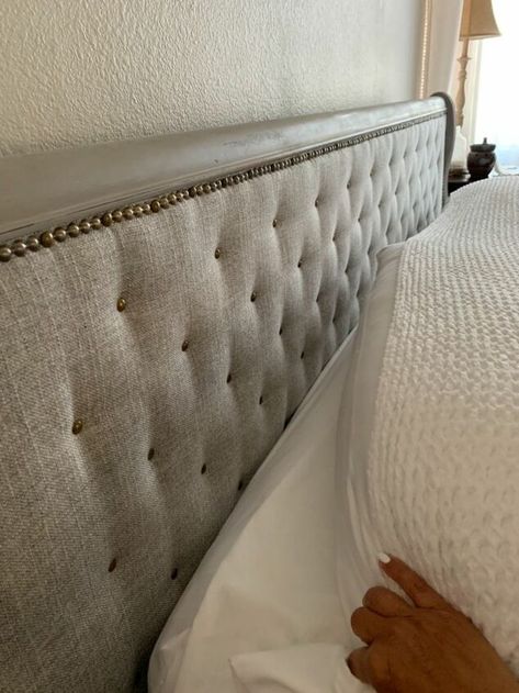 Tufted Headboard Diy, Bed Transformation, Headboard Makeover, Farmhouse Bedroom Set, Bed Makeover, Farmhouse Headboard, Old Bed Frames, Headboard Diy, Restoration Hardware Style