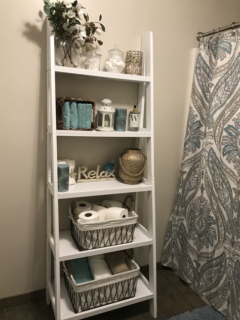 Storage Ideas For Small Bathrooms, Bff Cases, Bathroom Shelving Unit, Ideas For Small Bathrooms, Toilet Room Decor, Bathroom Counter Decor, Caracole Furniture, Girl Bathrooms, Ideas For Bathroom