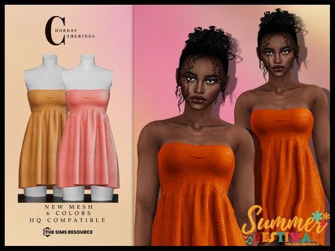 The Sims Resource - Summer Festival Strapless Dress D-302 Sims 4 Tropical Clothes, Sims 4 Island Clothes Cc, Sims 4 Cc Summer Clothes, Tropical Outfit, Sims 4 Dresses, Sims 4 Mods Clothes, Sims 1, Female Clothing, 4 Dresses