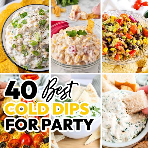 Discover the best cold dips for your next party with these easy and crowd-pleasing recipes, perfect for any occasion! Cold Chip Dip Recipes, Cold Chip Dip, Dip Recipes Cold, Potluck Dips, Cold Dips For Party Appetizers, Dips For Party Appetizers, Recipes For A Party, Dips Easy, Warm Dip Recipes