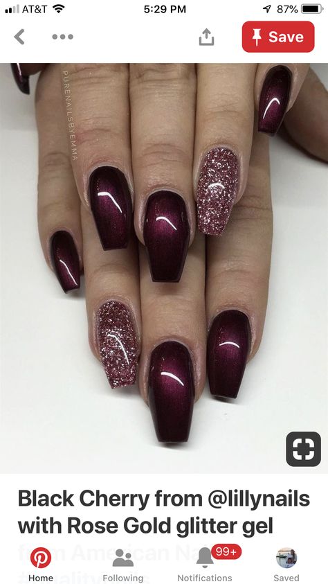 Shades Of Maroon Nails, Black Cherry Nails Design, Black Cherry Nails Acrylic, Nails Acrylic Dark, Maroon Nails Design, Simple Nails Acrylic, Cherry Mocha Nails, Cherry Wine Nails, Black Cherry Nails