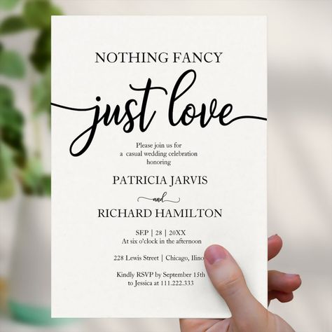 $2.50 | Nothing Fancy Just Love Casual Wedding Invitation ⭐️
Nothing Fancy Just Love Casual Wedding Invitation
#modern #simple #calligraphy #typography #chic #script #blackandwhite #casualwedding #minimonyinvitation #microwedding
// Wedding aesthetic // Wedding invitation card design // Wedding invite ideas // Minimalist wedding invitations // Simple wedding invitations elegant //
#weddinginvitation #wedding #weddingstationery #weddinginspiration #weddinginvites #weddingideas #weddinginspo #ad Wedding Invitations Simple Modern, Wedding Invitations Elegant Simple, Casual Wedding Invitations, Nothing Fancy Just Love, Simple Calligraphy, Wedding Invitation Modern, Patio Wedding, Black And White Wedding Invitations, Calligraphy Typography