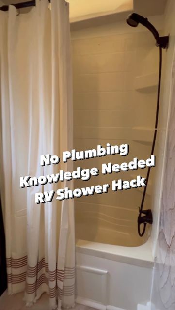 Rachel • RV Reno and DIY on Instagram: "If plumbing a new residential shower head has you a little intimidated, this is the hack for you! This tub spout diverter and shower head are literally plug and play into your existing RV pex lines! All the links for everything I used in this RV bathroom (including this plug and plug shower head and diverter) are all linked on my blog! Check out the link in my bio or visit rvfamilyreno.com/blog to read more! Oh and as a bonus, I linked the plug and play Rv Bathroom, Bathroom Hacks, Gold Shower, Rv Renovations, Rv Hacks, Rv Remodel, Tub Spout, Rv Life, Rv Living