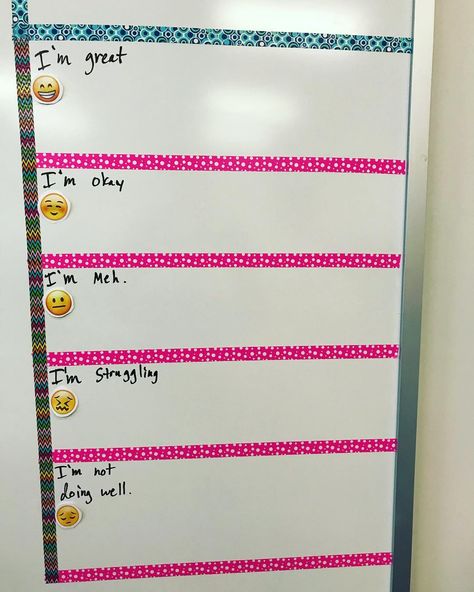 This teacher created a mental health check-in chart for her students and now teachers around the world are doing the same | GMA Mental Health In Schools, Health Bulletin Boards, High School Health, School Counselor Office, 5th Grade Teacher, Conscious Discipline, Health Chart, Counselor Office, Work Office Decor