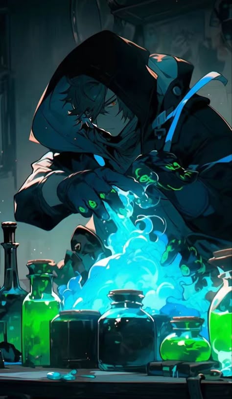 Fantasy Chemist, Alchemist Oc Male, Alchemist Dnd, Alchemist Character Design, Dnd Alchemist, Minecraft Reference, Soul Knight, Goth Witch, Cyberpunk Anime