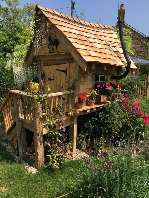 Crooked House, Contemporary Garden Design, Fairytale House, Pretty Cottage, Build A Playhouse, Cool Tree Houses, Tree House Designs, Wooden Playhouse, Hobbit House