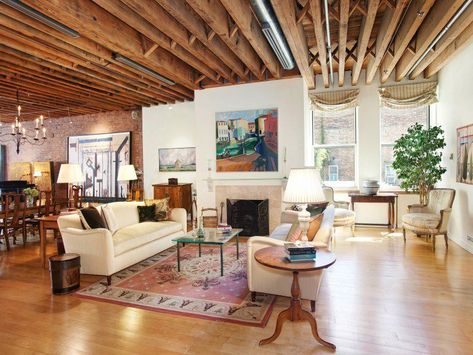 Taylor Swift House, Tribeca Apartment, Nyc Apt, Beautiful Rooms, Exposed Brick Walls, New York Apartment, Nyc Apartment, Celebrity Houses, Exposed Brick