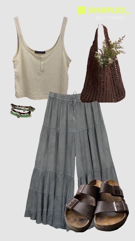 Created by iiicha0s on Shuffles Coastal Indie Outfits, Low 60s Weather Outfit, Food Service Work Outfit, Modest Hippy Outfits, Wonder Wardrobe Daria Andronescu, Cute Outfits For The Summer, Hippie Going Out Outfits, Western Bohemian Outfits, Oregon Country Fair Outfits