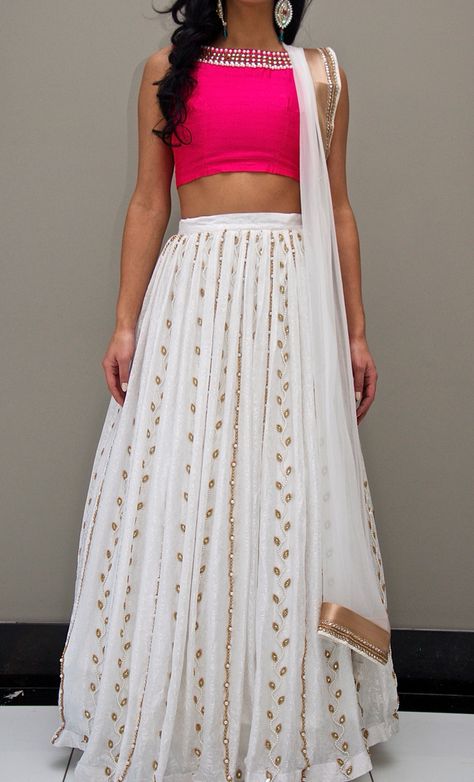 Email info@santlafleur.com to place an order. www.santlafleur.com White Ghagra, Contrast Lehenga, White Lengha, Lehnga Dress, Bridal Outfit, Indian Gowns Dresses, Patiala Salwar, Indian Lehenga, Indian Gowns