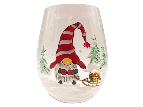 "UNIQUE DESIGN, ENJOY YOUR WINE This set of hand-painted dwarf stemless wine glass is made with transparent clear, high-quality glass that allows the wine's color to shine through. Our unique, beautiful hand-painted dwarf design makes the Winter Holiday wine glass very attractive, unique, stylish, which adds beauty to your Winter Holiday themed house, parties, and more. The fun and eye-catching designs will create a festive atmosphere in any gathering!! QUALITY HANDBLOWN GLASS To bring you somet Christmas Painted Wine Glasses, Painted Wine Glasses Christmas, Wine Glasses Christmas, Wine Glass Christmas, Gnome Gifts, Unique Wine Glasses, Spring Wine, Christmas Wine Glasses, House Parties