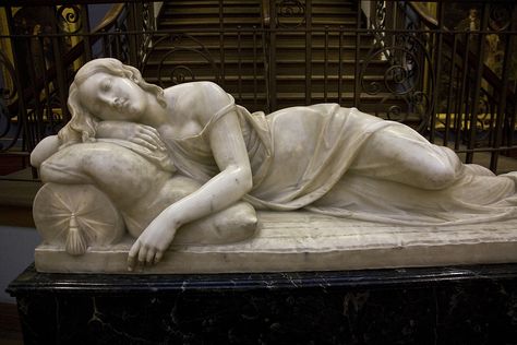 a sleeping nymph Greek Statue Laying Down, Sleeping On Stomach Pose, Sleeping Sculpture, Sleeping Pose Reference, Pompeii People, Sleeping Reference, Sleep Sculpture, Sleeping Aesthetic, Sleeping Woman