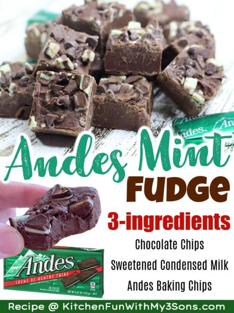 Andes Mint Fudge Recipe, Mint Chocolate Fudge Recipe, Sweetened Condensed Milk Fudge, Chocolate Mint Fudge, Condensed Milk Fudge, Mint Chocolate Fudge, Peppermint Fudge Recipe, Andes Chocolate, Mint Fudge