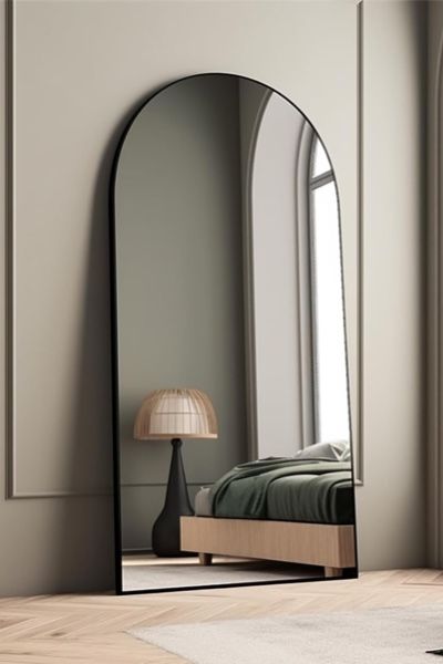 ABSWHLM Arched Full Length Mirror 71"x32" with Stand Aluminum Alloy Frame Floor Large Mirror for Living Room, Bedroom Hanging Standing or Leaning Wall-Mounted, Black Large Mirror Black, Black Large Wall Mirror, Large Curved Mirror, Full Length Curved Mirror, Free Standing Large Mirror, Large Black Arched Mirror, Large Mirrors In Bedroom, Full Length Mirror In Living Room, Floor Mirror In Bedroom