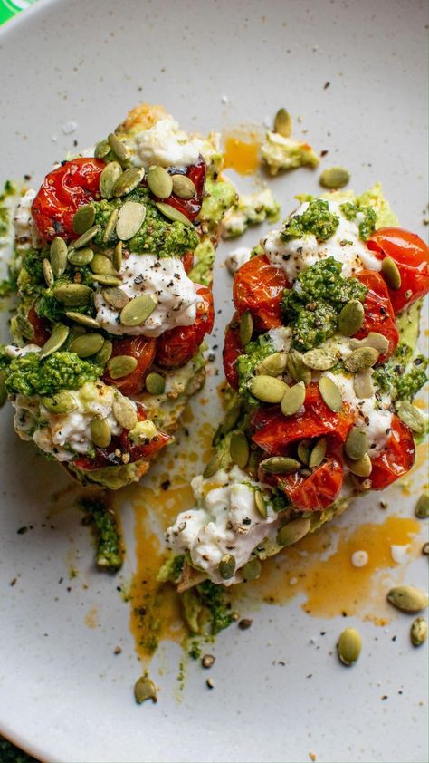 There are few things we love more than avocado toast with sprouted seeds 🥰✨ What are your go-to avo toast toppings? 🥑 To recreate this breakfast, add... | By Go Raw Pumpkin Seed Pesto, Sprouted Seeds, Sprouted Pumpkin Seeds, Avocado Snack, Morning Toast, Avo Toast, Food Boards, Roasted Cherry, Toast Toppings