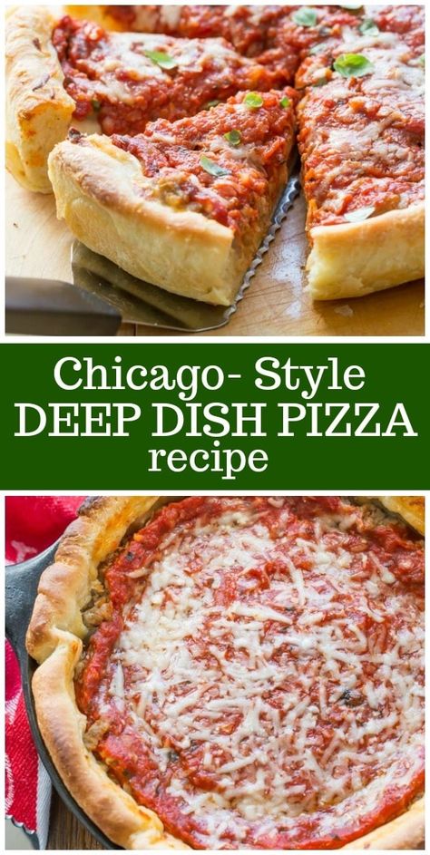 Chicago Style Deep Dish Pizza recipe from RecipeGirl.com #pizza #chicago #deepdish #italian #recipe Chicago Deep Dish Pizza Recipe, Chicago Style Deep Dish Pizza, Deep Dish Pizza Recipe, Chicago Deep Dish Pizza, Pizza Calzone, Pizza Roll, Chicago Style Pizza, Calzone Pizza, Chicago Pizza